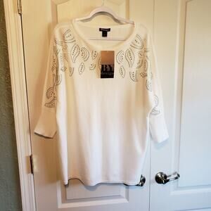 BY Design new studded‎ silver and gold statement sweater 3/4 sleeve plus size 1X